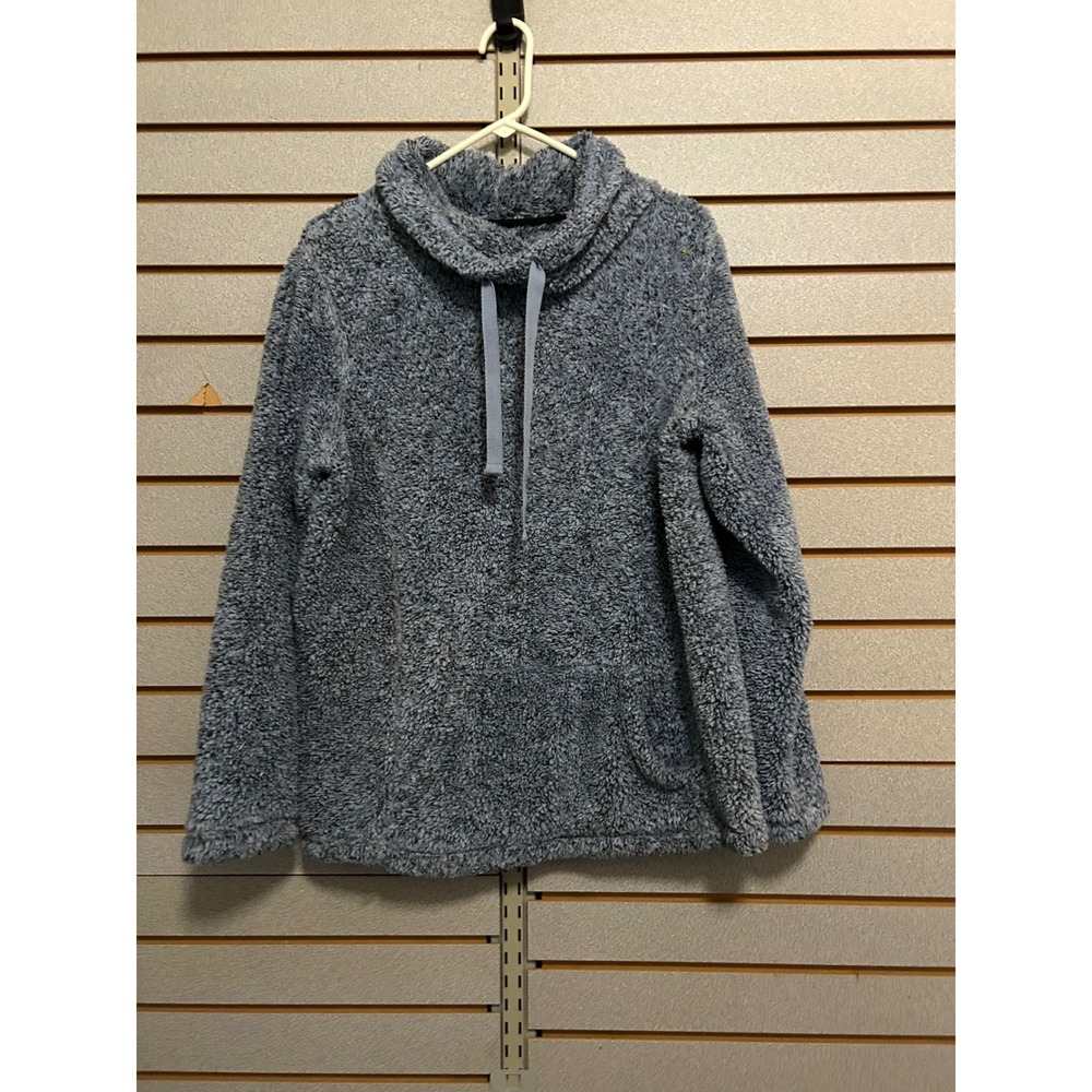 St. Johns Bay Womens Large Gray Blue Sherpa Fleece Cowl Neck Pullover Sweater